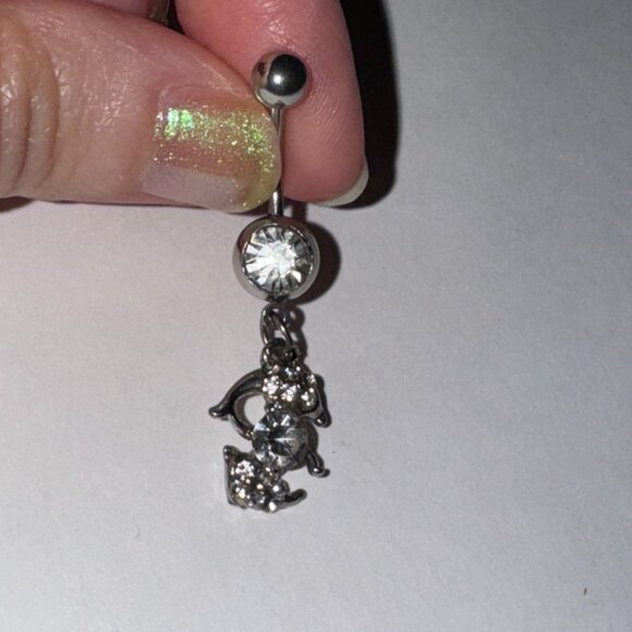 Clear Rhinestone Dolphin Dangle Belly Ring - Picture 8 of 12